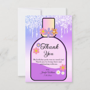Sweet 16 parfumfles paarse druppelende glitters bedankkaart