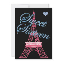 Sweet 16 Paris Eiffel Tower Birthday Invitation