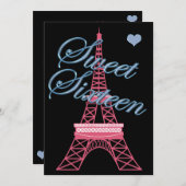Sweet 16 Paris Eiffel Tower Birthday Invitation Kaart (Voorkant / Achterkant)