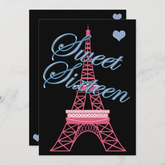 Sweet 16 Paris Eiffel Tower Birthday Invitation Kaart (Voorkant / Achterkant)