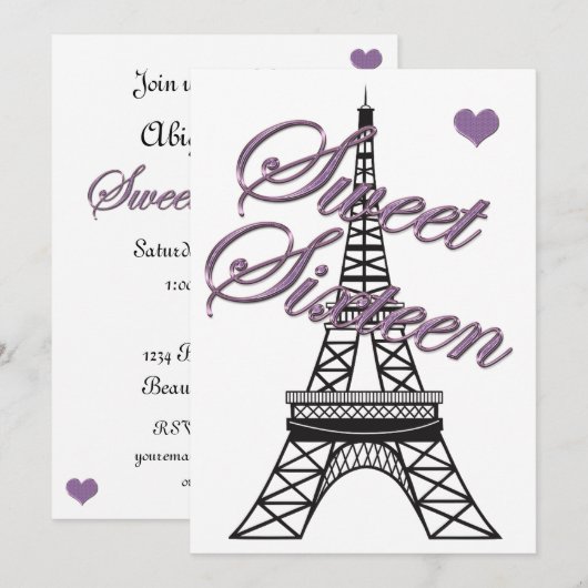 Sweet 16 Paris Eiffel Tower Birthday Invitation Kaart (Voorkant / Achterkant)