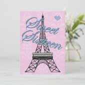 Sweet 16 Paris Eiffel Tower Birthday Invitation Kaart (Staand voorkant)
