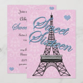 Sweet 16 Paris Eiffel Tower Birthday Invitation Kaart (Voorkant / Achterkant)