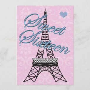 Sweet 16 Paris Eiffel Tower Birthday Invitation Kaart