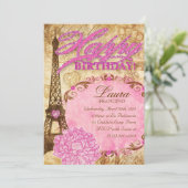 Sweet 16 Paris Eiffel Tower  Flower Pink Kaart (Staand voorkant)