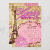 Sweet 16 Paris Eiffel Tower  Flower Pink Kaart (Voorkant / Achterkant)