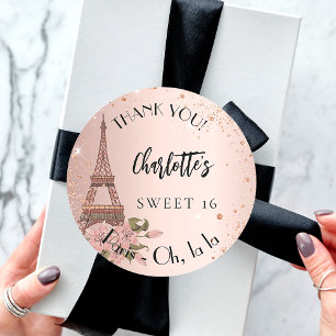 Sweet 16 Paris Eiffeltoren bedankt Ronde Sticker