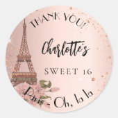 Sweet 16 Paris Eiffeltoren bedankt Ronde Sticker (Voorkant)