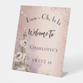 Sweet 16 Paris eiffeltoren roos gouden welkom Reclamebord Met Voetstuk (Voorkant)