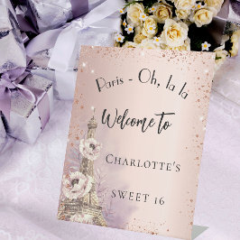 Sweet 16 Paris eiffeltoren roos gouden welkom Reclamebord Met Voetstuk