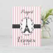 Sweet 16 Paris Passport Roze & Zwart Kaart (Staand voorkant)