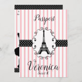 Sweet 16 Paris Passport Roze & Zwart Kaart (Voorkant / Achterkant)