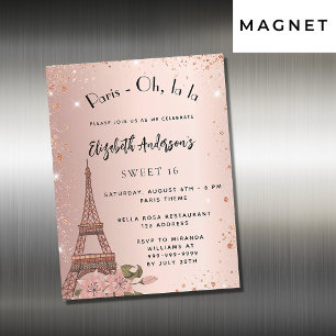 Sweet 16 Paris roos Gold Eiffeltoren luxe Magnetische Uitnodiging