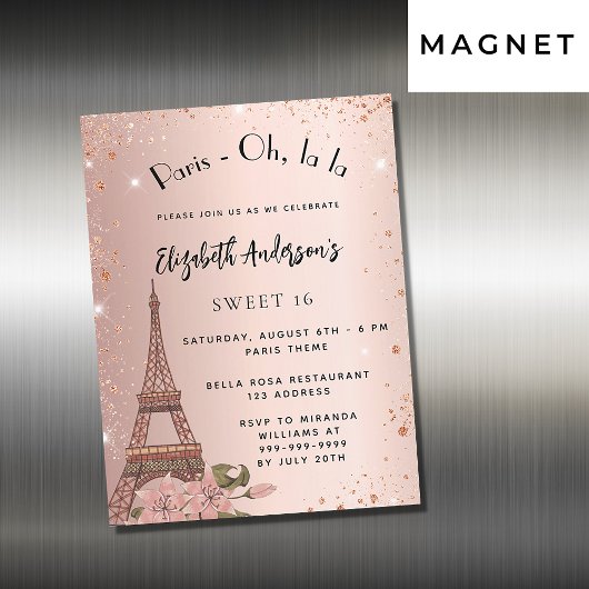 Sweet 16 Paris roos Gold Eiffeltoren luxe Magnetische Uitnodiging