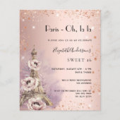 Sweet 16 Paris roos gouden Eiffeltoren uitnodiging (Voorkant)