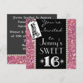 SWEET 16 Paris THEME Party Invitation with BLING! Kaart (Voorkant / Achterkant)