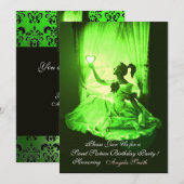 SWEET 16 PARTIJ, EMERALD GREEN BLACK DAMASK KAART (Voorkant / Achterkant)