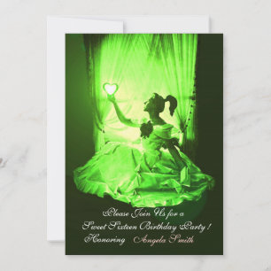 SWEET 16 PARTIJ, EMERALD GREEN BLACK DAMASK KAART