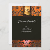 SWEET 16 PARTIJ, GEEL ORANJE ZWARTE DAMASK KAART (Achterkant)