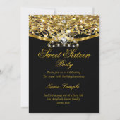 Sweet 16-partij Glitter Gold Black Uitnodiging (Voorkant)