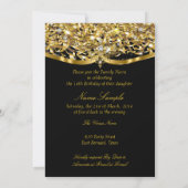 Sweet 16-partij Glitter Gold Black Uitnodiging (Achterkant)
