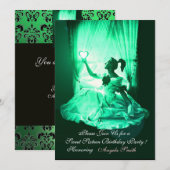 SWEET 16 PARTIJ, GROENE ZWARTE DAMASK KAART (Voorkant / Achterkant)