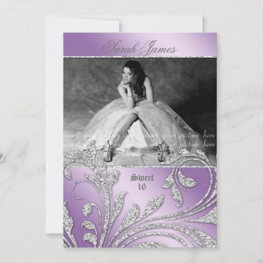 Sweet 16 Partij nodigt glitter Leaves Mauve Paars  Kaart (Voorkant)