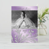 Sweet 16 Partij nodigt glitter Leaves Mauve Paars  Kaart (Staand voorkant)