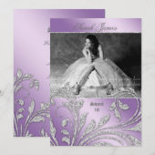 Sweet 16 Partij nodigt glitter Leaves Mauve Paars  Kaart (Voorkant / Achterkant)
