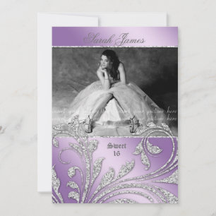 Sweet 16 Partij nodigt glitter Leaves Mauve Paars  Kaart
