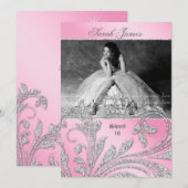 Sweet 16-partij nodigt glitter Leaves Pink Crown u Kaart (Voorkant / Achterkant)