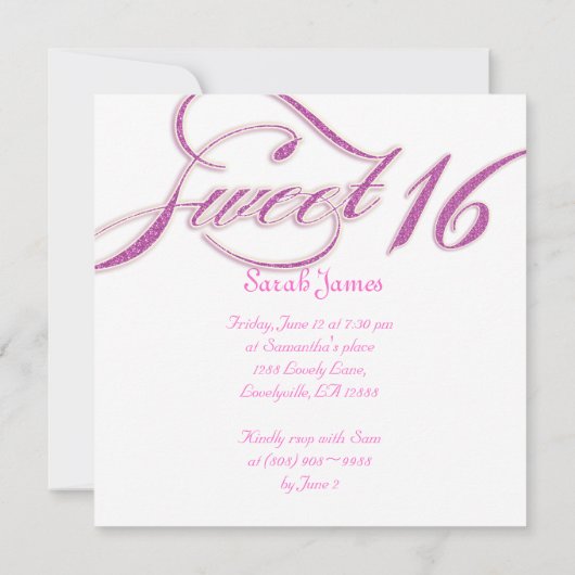 Sweet 16 Partij nodigt Snoep Roze glitter uit Kaart (Achterkant)