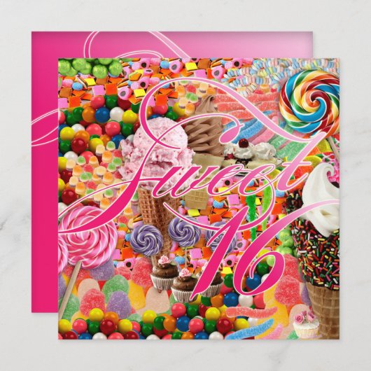 Sweet 16 Partij nodigt Snoep roze uit Kaart (Voorkant / Achterkant)