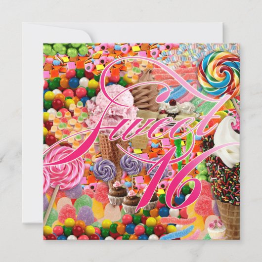 Sweet 16 Partij nodigt Snoep roze uit Kaart (Voorkant)