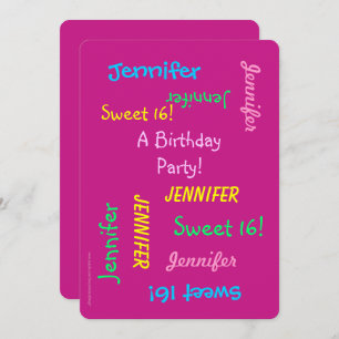 Sweet 16 Partij Roze nodigt, Gepersonaliseerd, Nam Kaart
