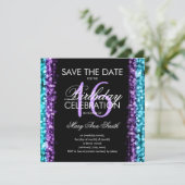 Sweet 16 Partij sparen de Datum Blauwgroen Paars Kaart (Staand voorkant)