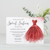 Sweet 16-partij: Verbazingwekkend rood glitter-gow Kaart (Staand voorkant)