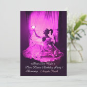 SWEET 16 PARTIJ, VIOLET FUCHSIA BLACK DAMASK KAART (Staand voorkant)