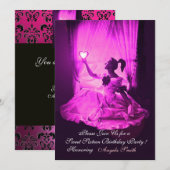 SWEET 16 PARTIJ, VIOLET FUCHSIA BLACK DAMASK KAART (Voorkant / Achterkant)