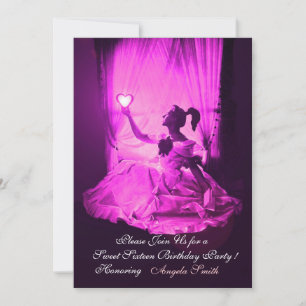 SWEET 16 PARTIJ, VIOLET FUCHSIA BLACK DAMASK KAART