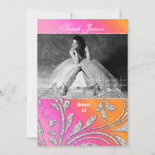 Sweet 16-partijenAfstudeerder Glitter Leaves Pink Kaart