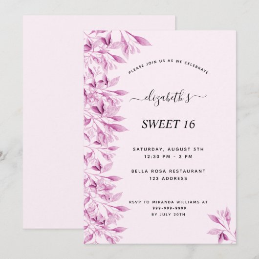 Sweet 16-partijenbloemen botanisch kaart (Voorkant / Achterkant)