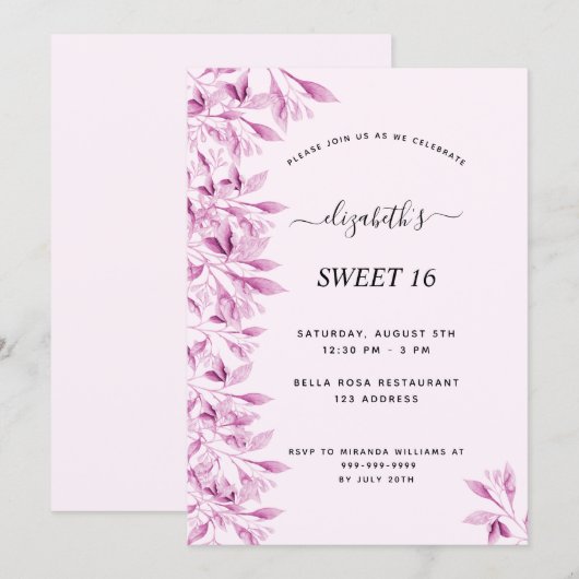 Sweet 16-partijenbloemen botanisch kaart (Voorkant / Achterkant)