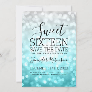 Sweet 16-partijenzilver Blauwgroen glitterlichten Save The Date
