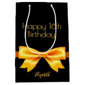 Sweet 16-partijenzwarte goudboegnaam medium cadeauzakje (Voorkant)