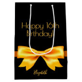 Sweet 16-partijenzwarte goudboegnaam medium cadeauzakje (Achterkant)