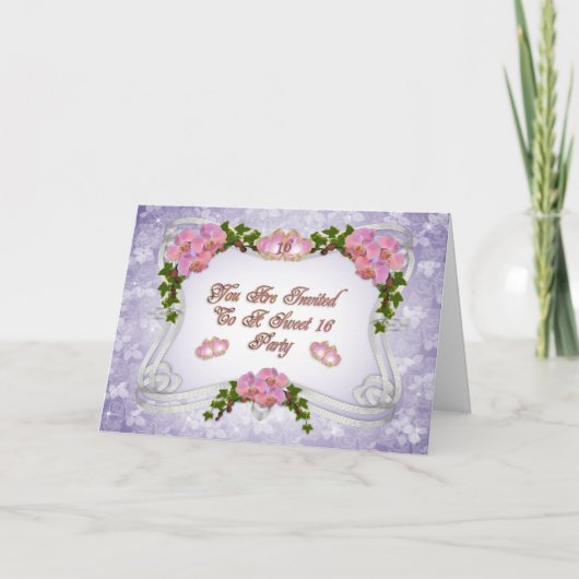 Sweet 16-partijuitnodiging roze orchideeën (Voorkant)