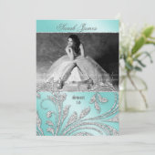 Sweet 16 party Afstudeerder Glitter Leaves Mint Gr Kaart (Staand voorkant)