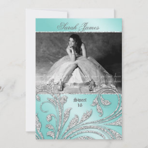 Sweet 16 party Afstudeerder Glitter Leaves Mint Gr Kaart