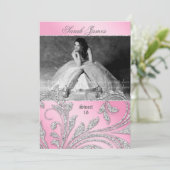 Sweet 16 party Afstudeerder Glitter Leaves Pink Kaart (Staand voorkant)